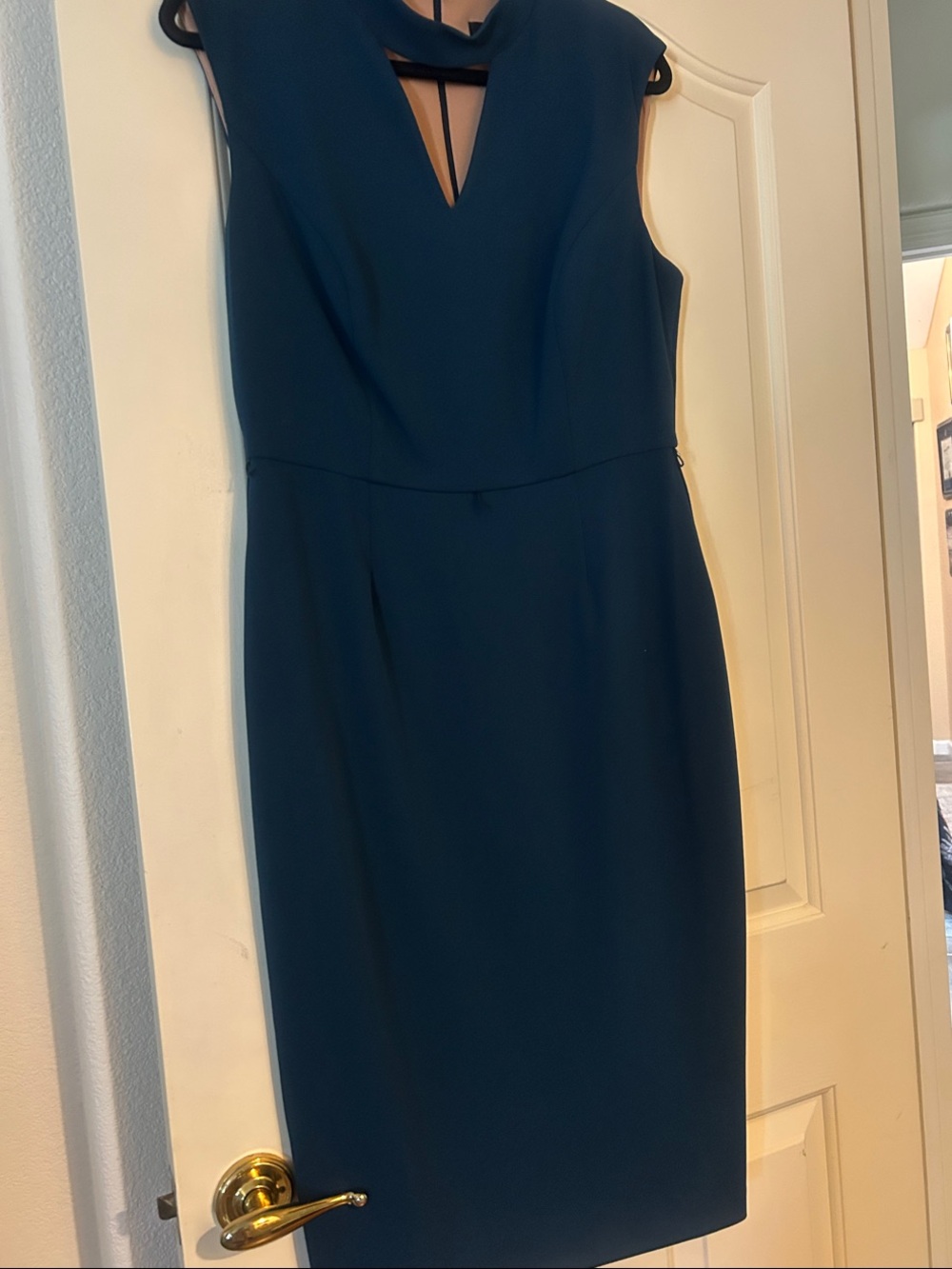 connected apparel Teal Sleeveless Sheath Dress with V-Keyhole